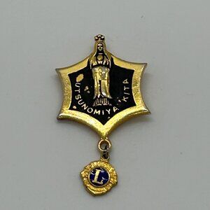 Vtg Lions Club International Pin Japan Utsunomiya Kita Gold Tone Enameled Dangle